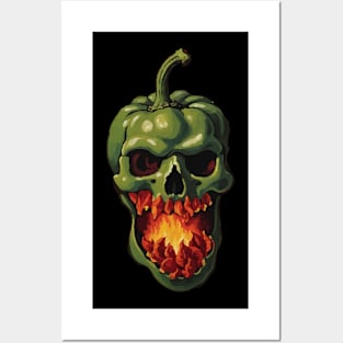 Green reaper hot pepper skull Posters and Art